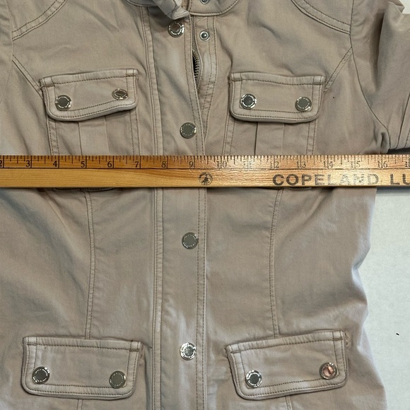 White House Black Market Beige Military Jacket Full Zip Snap Pockets - Picture 7 of 10